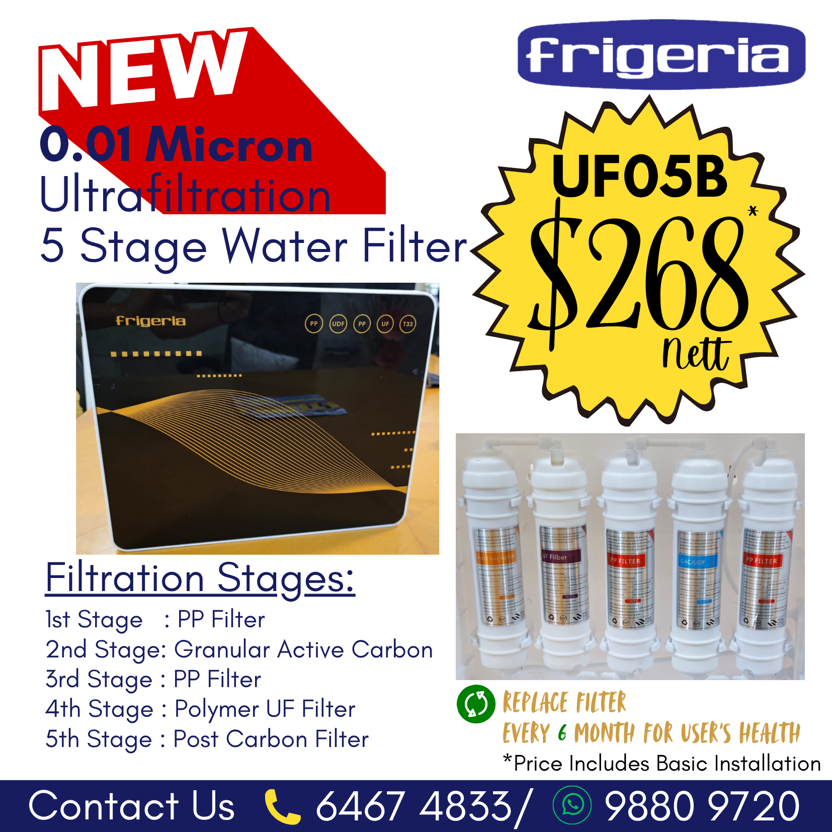 Frigeria Ultrafiltration 0.01 Micron 5 Stage Water Filter UF05B