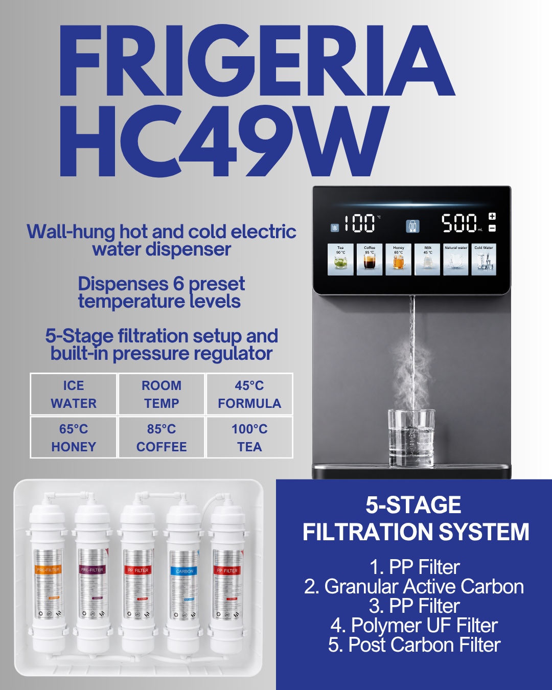 Frigeria HC49W Wall Hung Hot & Cold Water Dispenser 