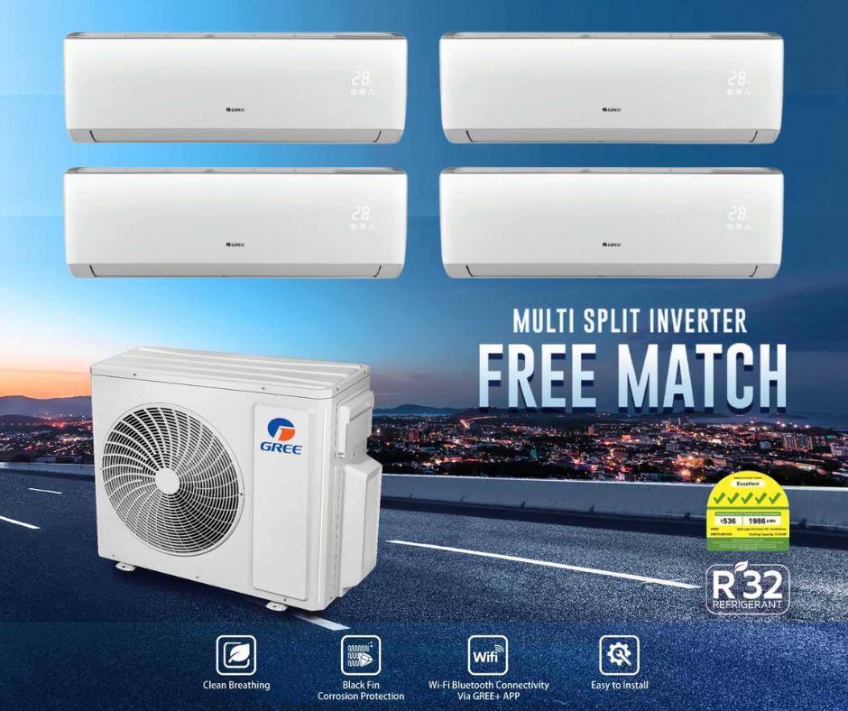 Gree System 4 AIRCON GWCD-MS28/O with GWC-09 Charmo/I x 3 and GWC-18 Charmo/I - 9000btu x 3 + 18000btu x 1