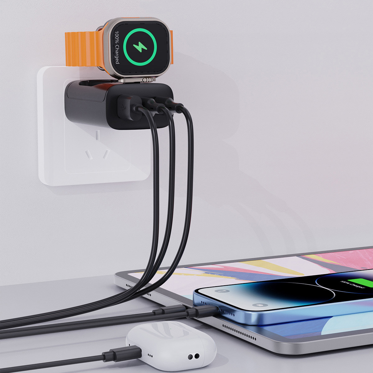 Multi-function quick charge adapter (Applicable for charging watches & phones/tablets/AirPods/Mac...)