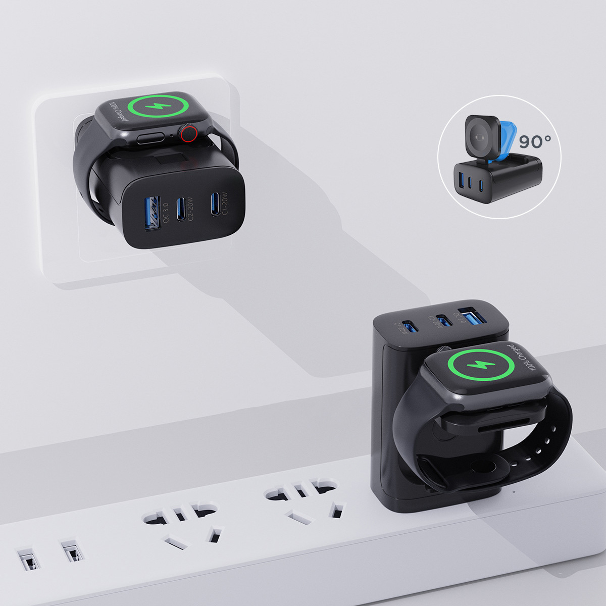 Multi-function quick charge adapter (Applicable for charging watches & phones/tablets/AirPods/Mac...)