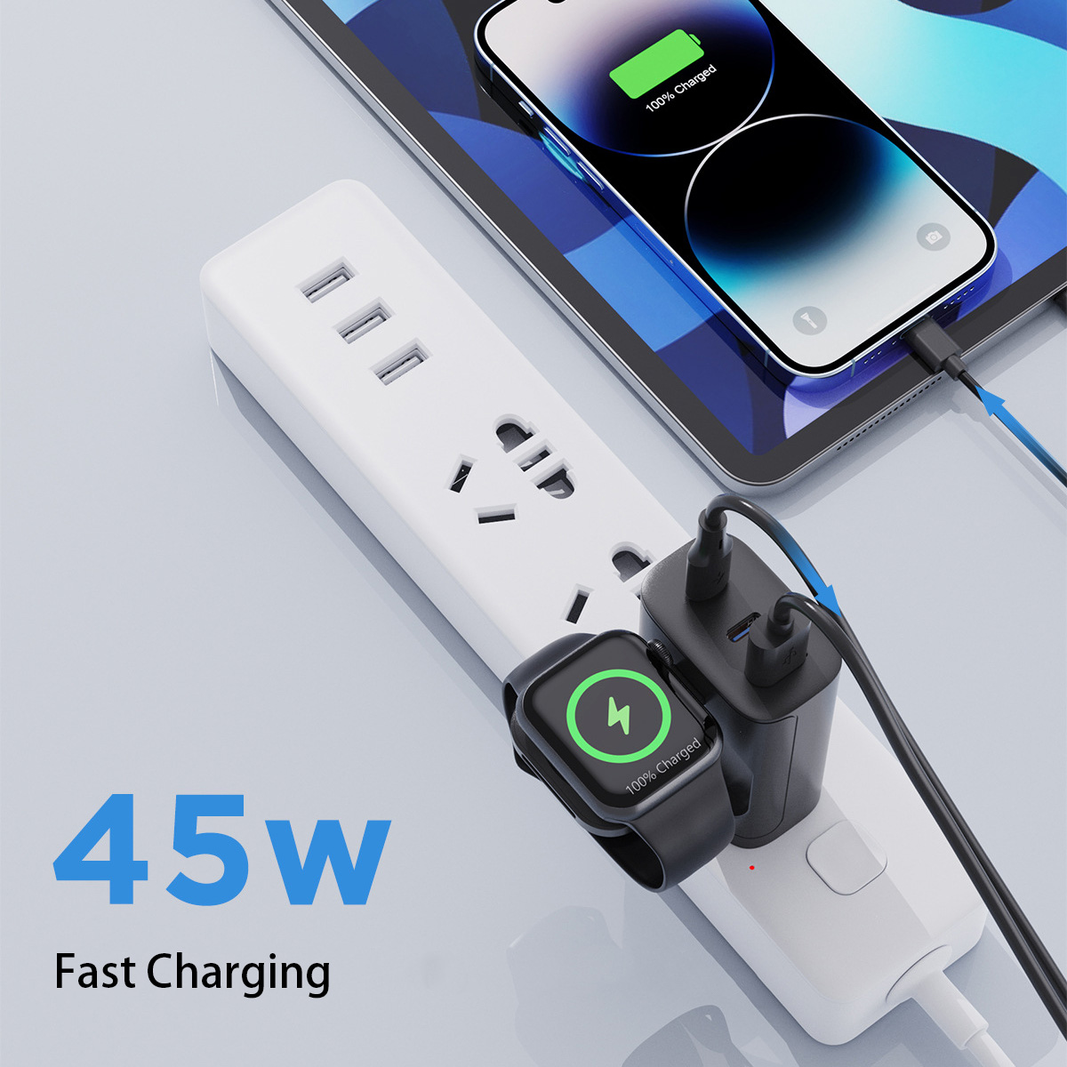 Multi-function quick charge adapter (Applicable for charging watches & phones/tablets/AirPods/Mac...)