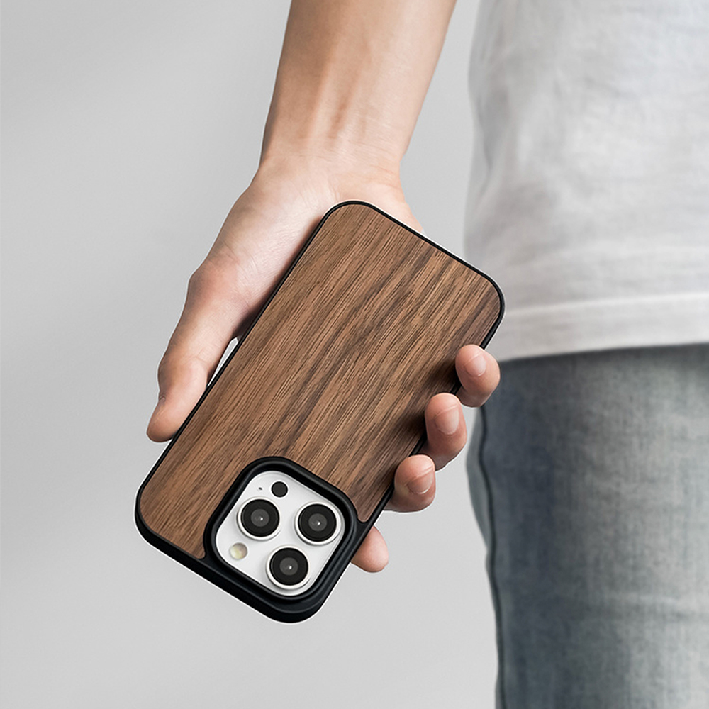 Walnut natural wood iPhone case MagSafe compatible smartphone case