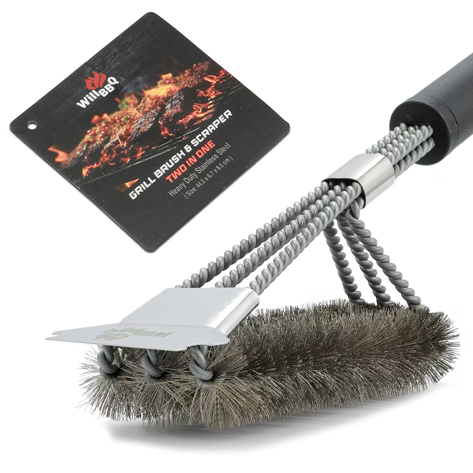 WillBBQ Triple Bristles Grill Cleaning Brush & Scraper