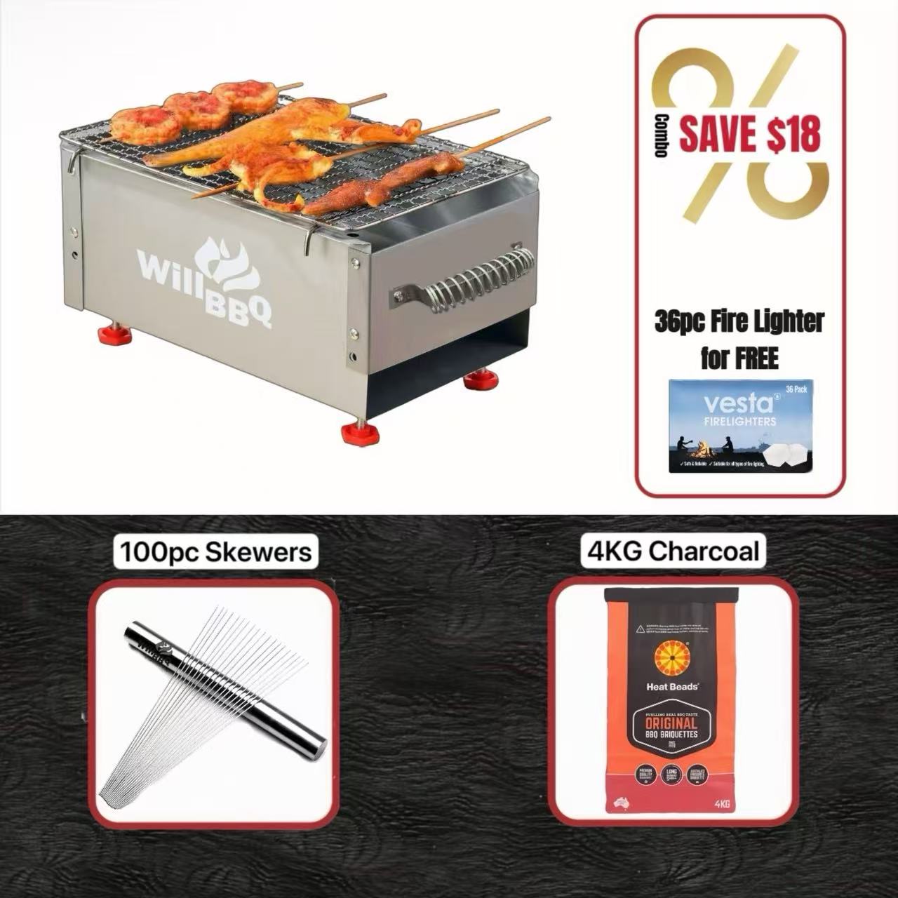 WillBBQ 30(L)x18(W)cm Hiabachi Grill Value Bundle Sets