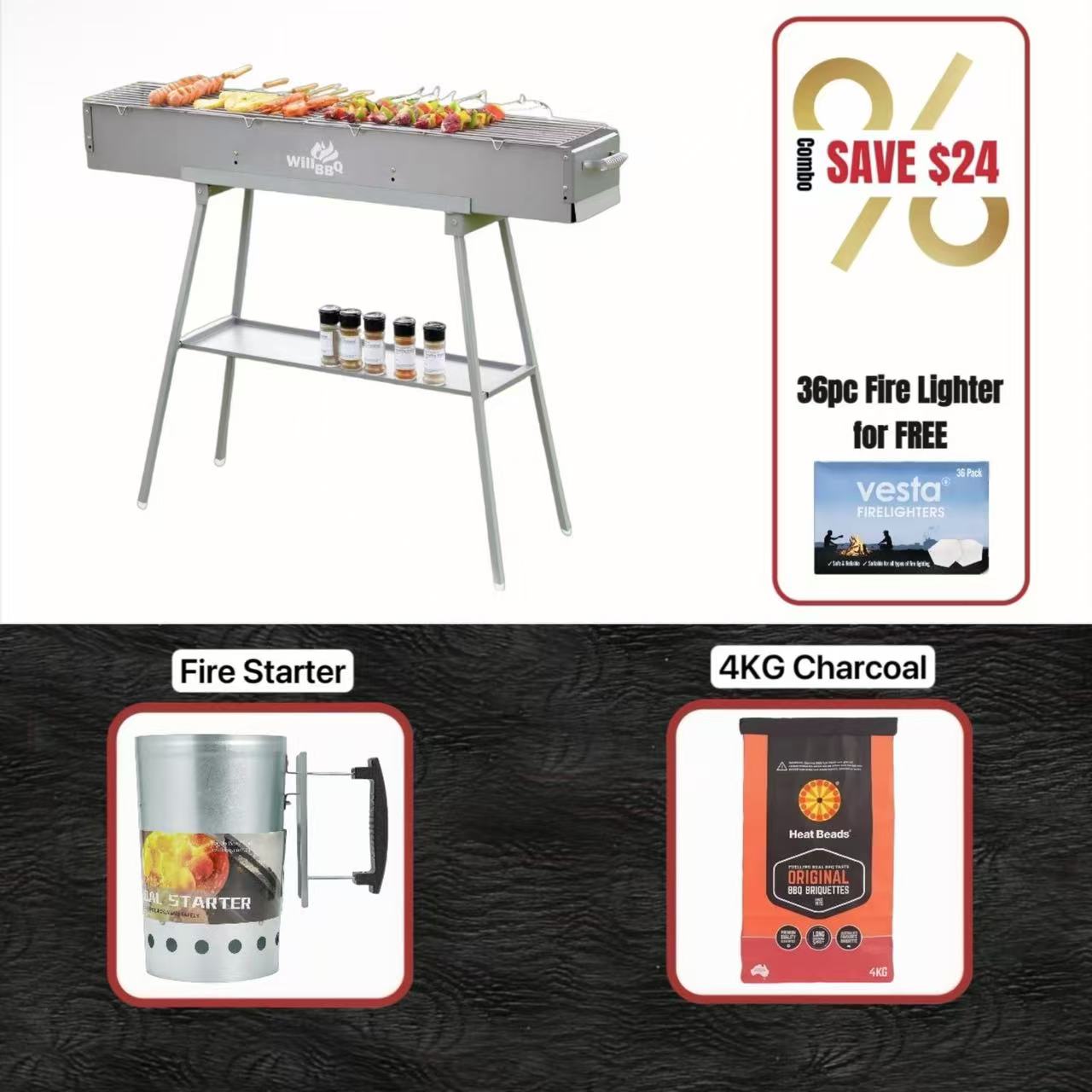 WillBBQ 100(L)x18(W)cm Hiabachi Grill Value Bundle Sets