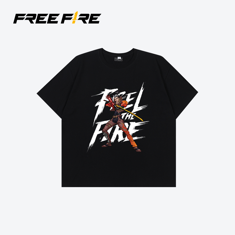 Free Fire สีดำ เสื้อยืดพิมพ์ลายตัวละคร
