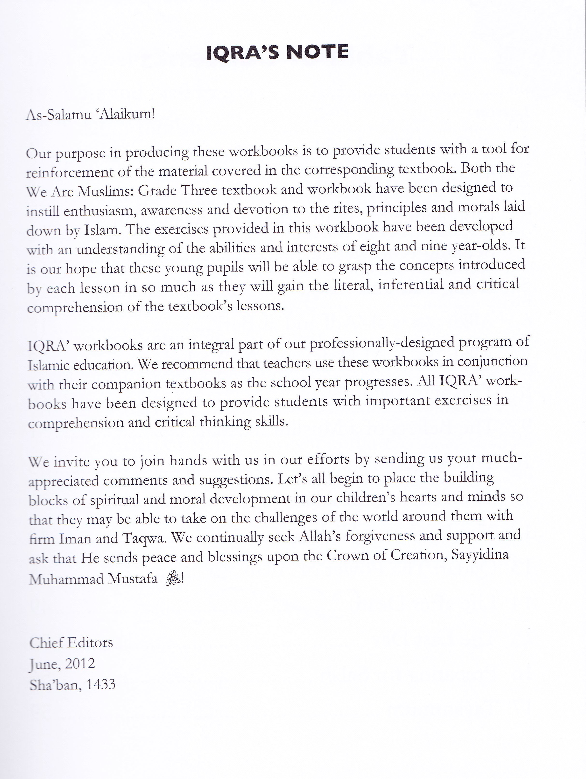 We Are Muslim Grade 3 Workbook