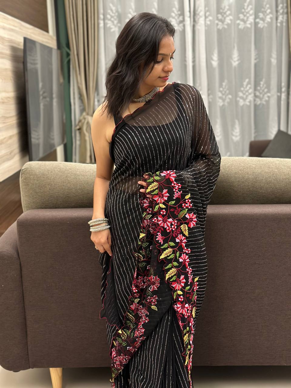 Black Embroidered Saree 