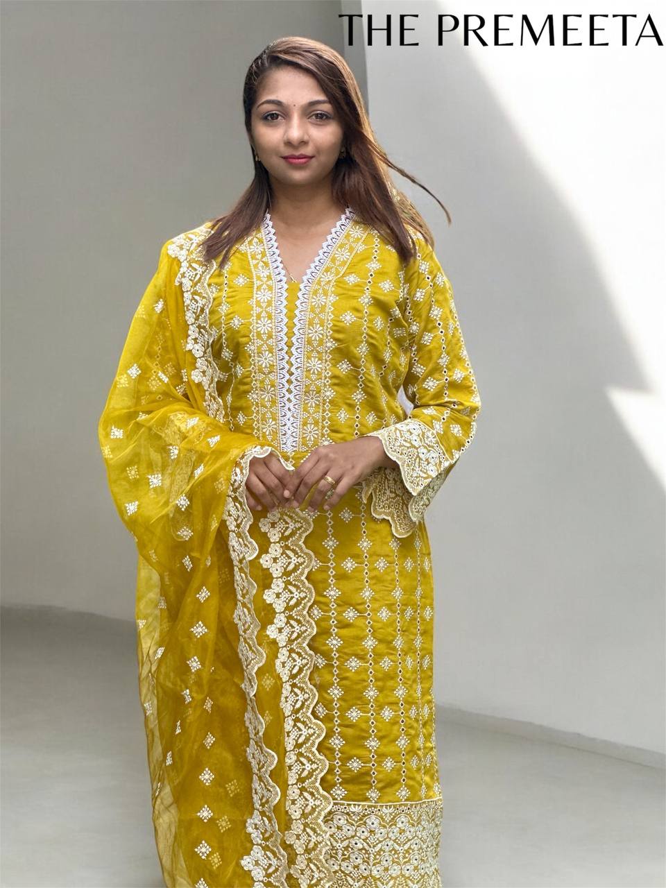 Naaz Embroidered Yellow Pakistani Suit