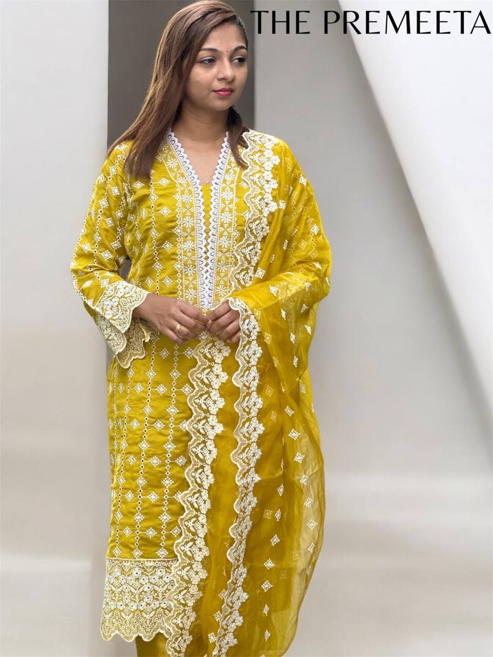 Naaz Embroidered Yellow Pakistani Suit