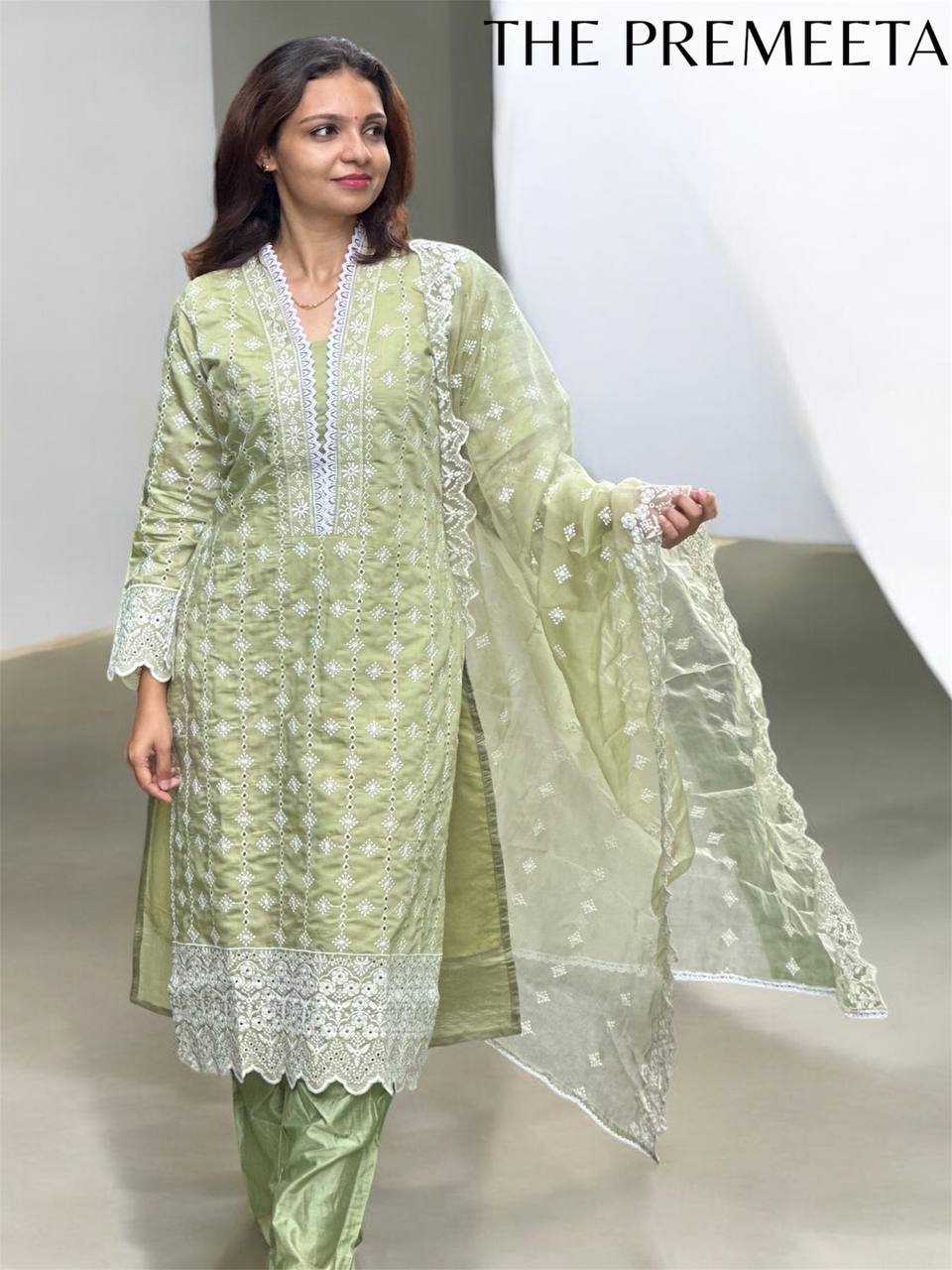 Naaz Embroidered Pistachio Green Pakistani Suit