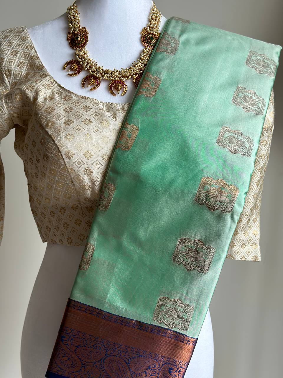 Mint Green Zari Woven Kanchipuram Silk Saree