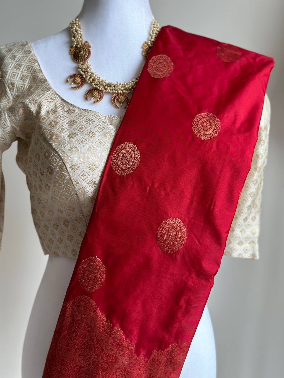 Scarlet Red Zari Woven Kanchipuram Silk Saree