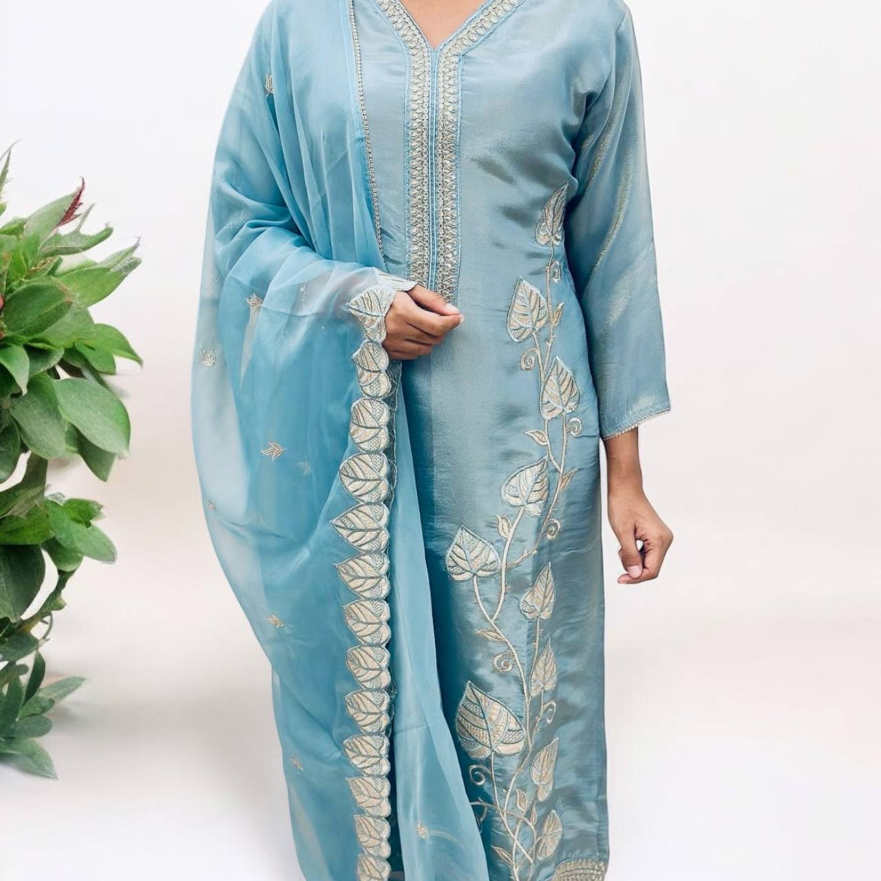 Baby Blue Shimmer Designer Suit