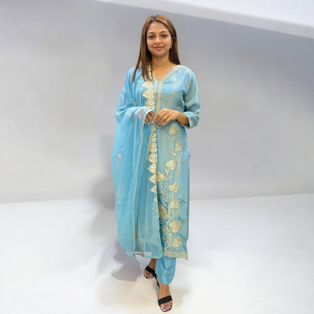 Baby Blue Shimmer Designer Suit