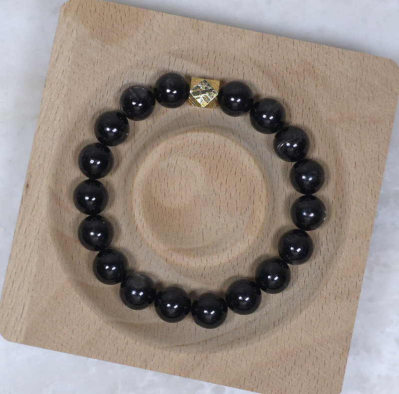 SG LOCAL - AURA HAVEN Natural Hypersthene with Meteorite Bracelet
