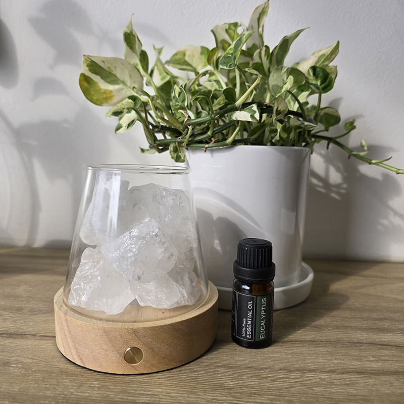 Aura Haven Natural Raw Crystal Diffuser with Wireless Touch Sensor LED Light Base Gift Set