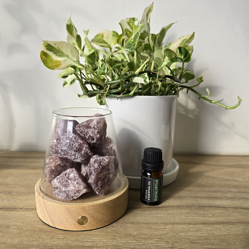 Aura Haven Natural Raw Crystal Diffuser with Wireless Touch Sensor LED Light Base Gift Set