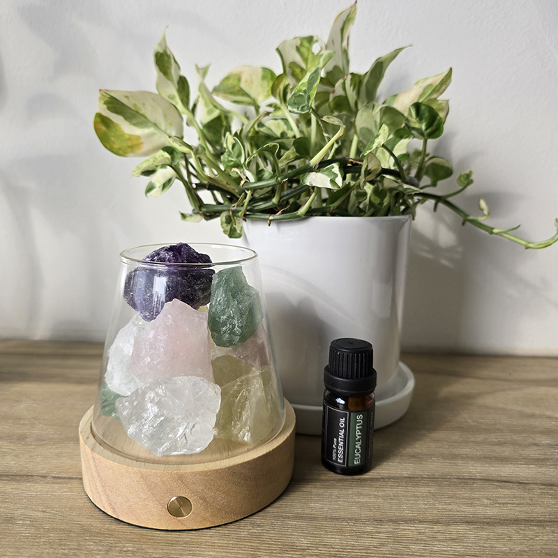 Aura Haven Natural Raw Crystal Diffuser with Wireless Touch Sensor LED Light Base Gift Set