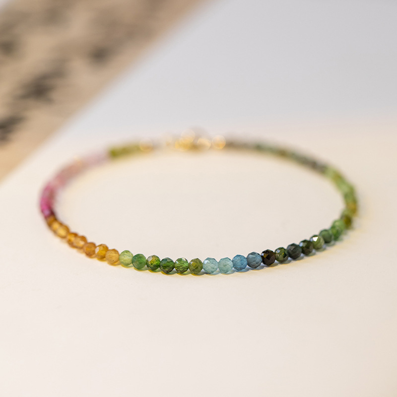 AuraHaven Ultra-fine 2mm rainbow tourmaline bracelet