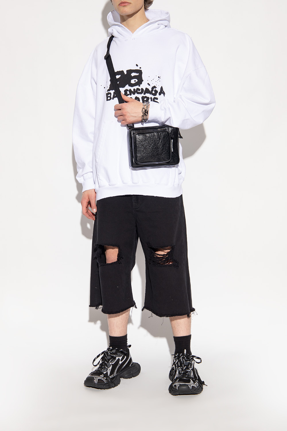 ★BALENCIAGA★ブラックとホワイトのメッシュ & ポリウレタン製 3XL トレーナーは★直営店★