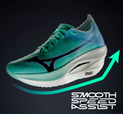 より効率的かつ負担の少ないスピード走行をサポートする特許取得のソール構造。ふくらはぎ周辺の筋肉にかかる負担を軽減。