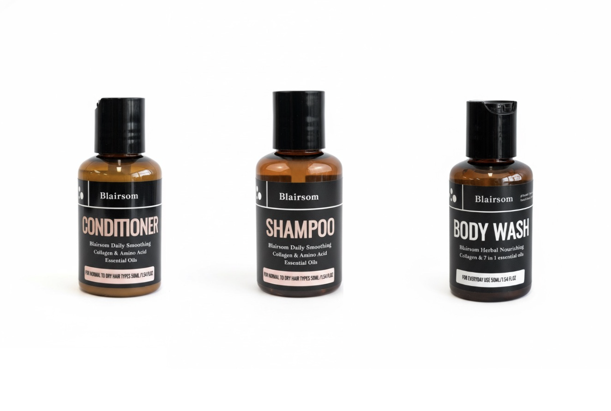 Blairsom Daily Smoothing Travel Kit – Daily Smoothing Shampoo, Conditioner & Award-Winning Calming Herbal Body Wash (50ml × 3)