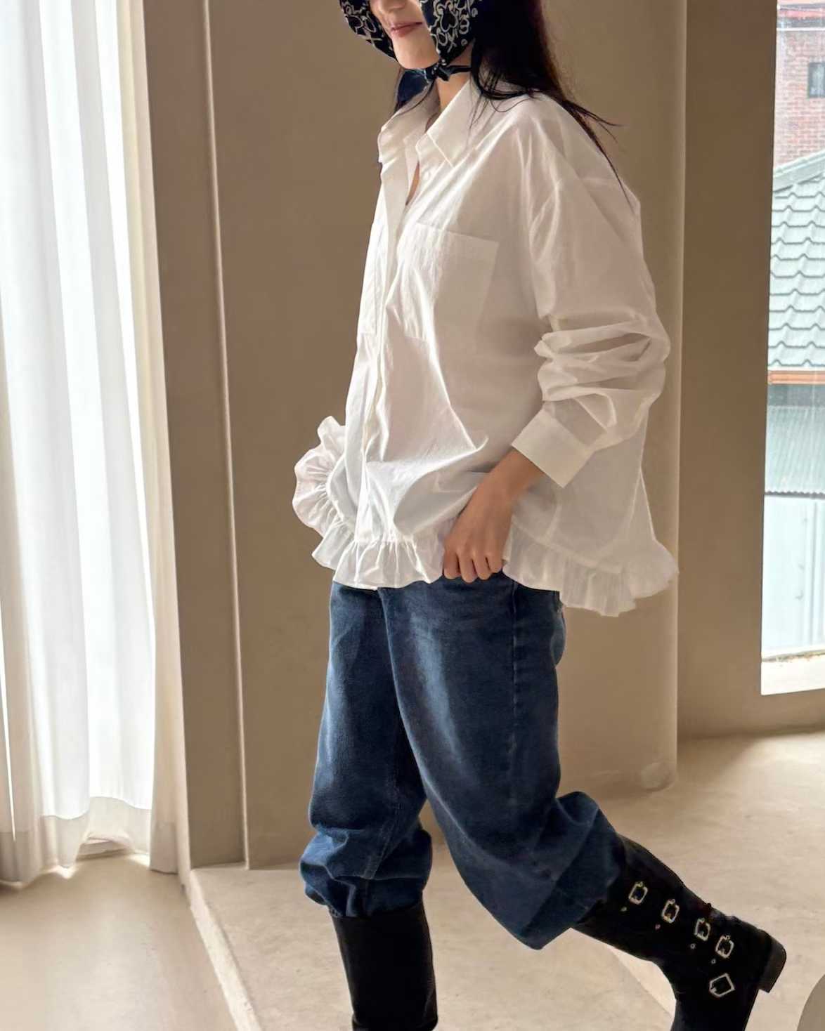 ESME RUFFLE HEM POCKET SHIRT