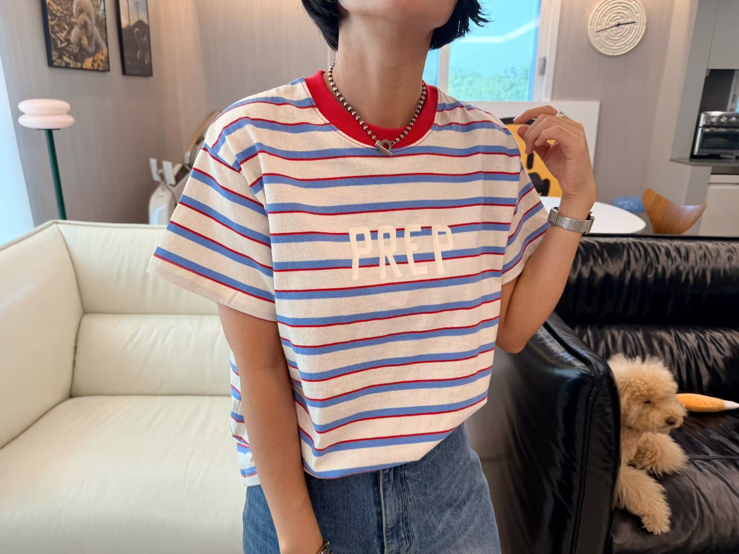 770426/“PREP” CONTRAST MULTI-STRIPE TEE