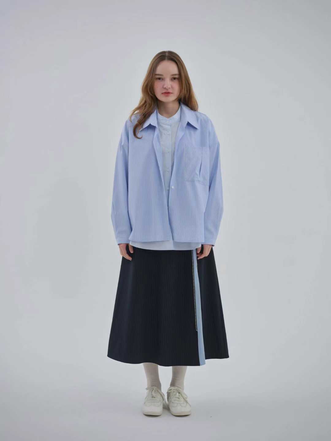 EMORY ZIP DETAIL PINSTRIPE SKIRT