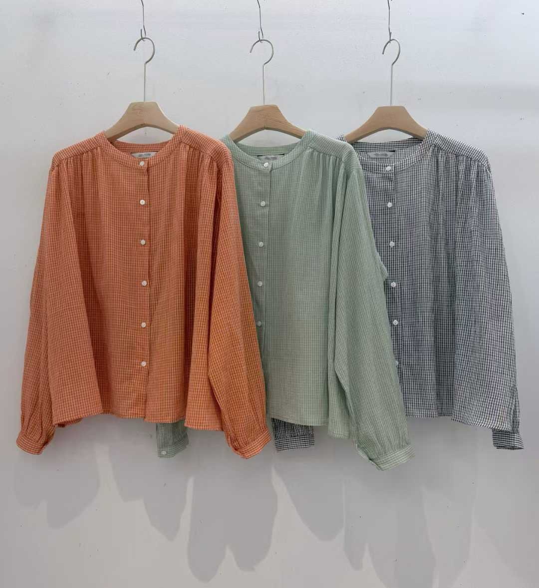 EVELYN SMALL CHECKS MANDARIN SHIRT