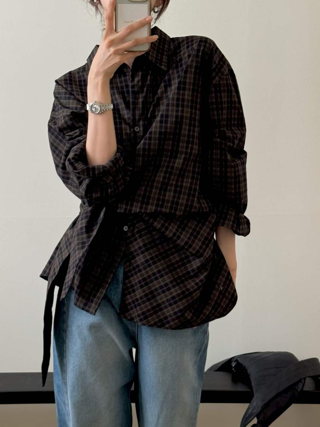 DIVINA SIDE KNOT CHECKERED SHIRT