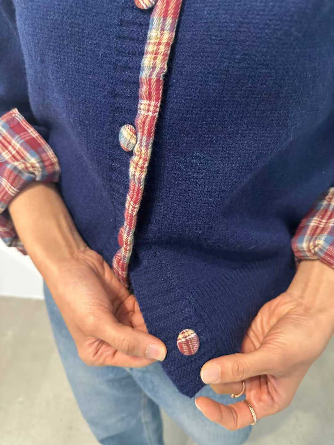 DIXIE PLAID TRIMMING CARDI-TOP