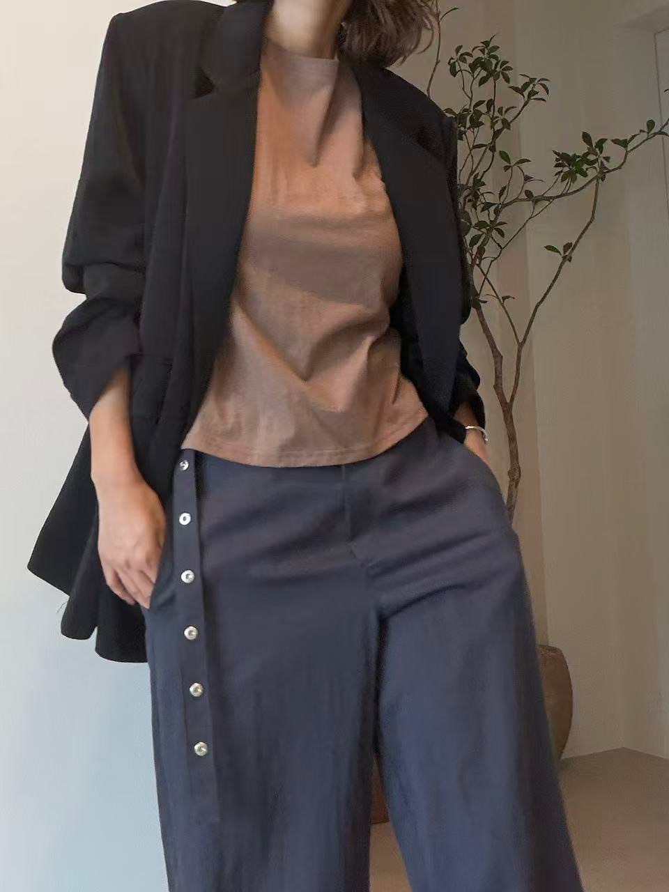 PT27 / BELTED STRAIGHT LEG TROUSERS