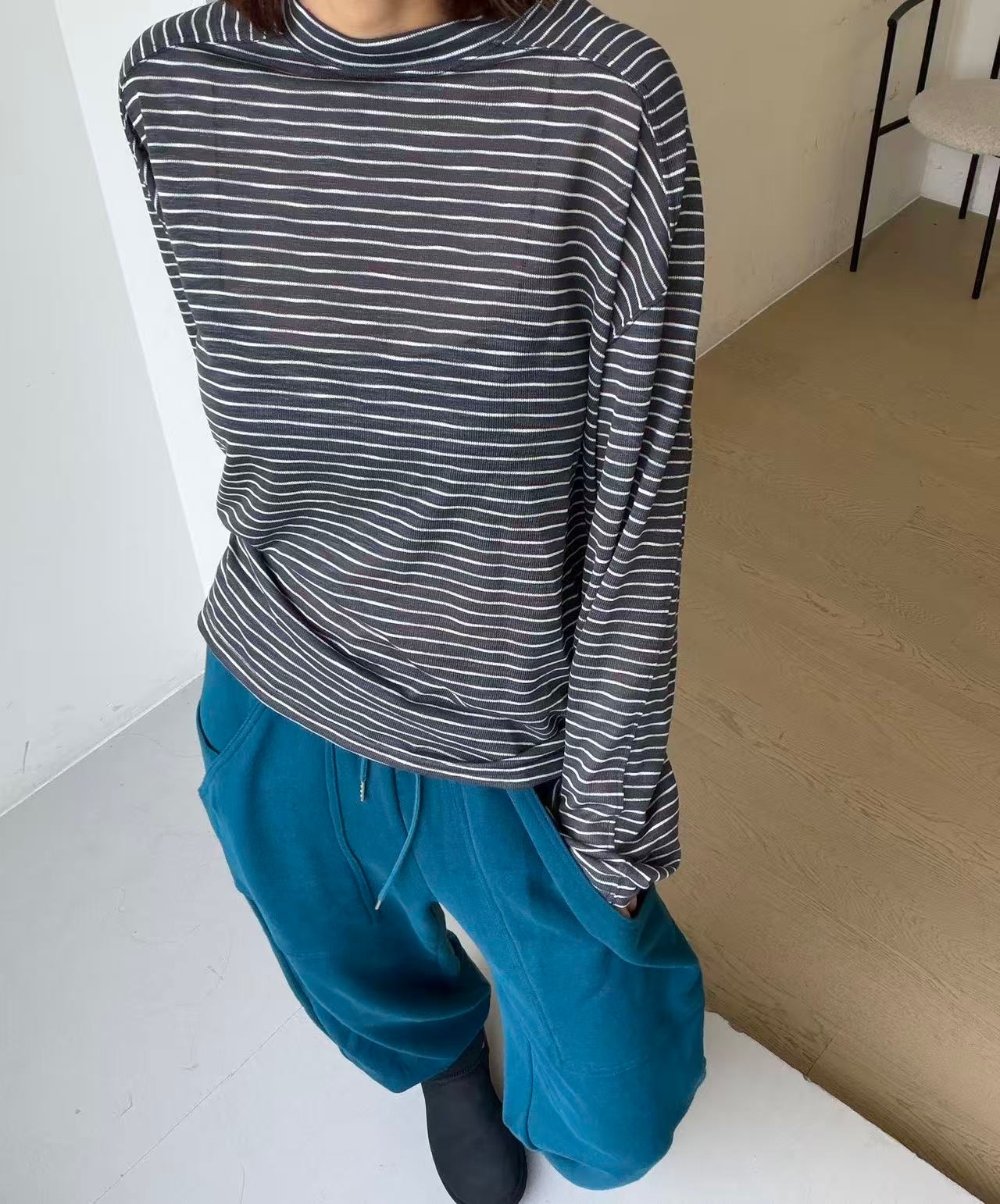 PT28 / LOOSE FIT LONG SLEEVES STRIPE TEE