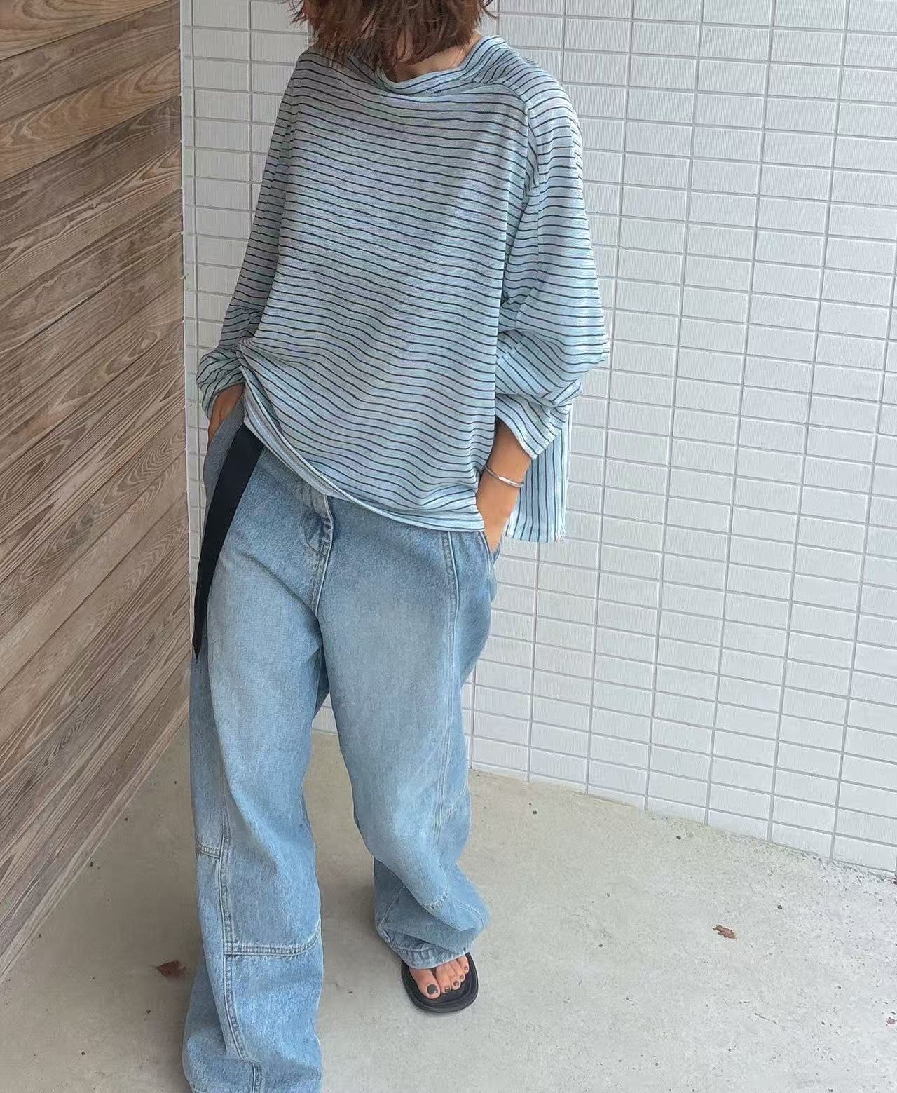 PT28 / LOOSE FIT LONG SLEEVES STRIPE TEE