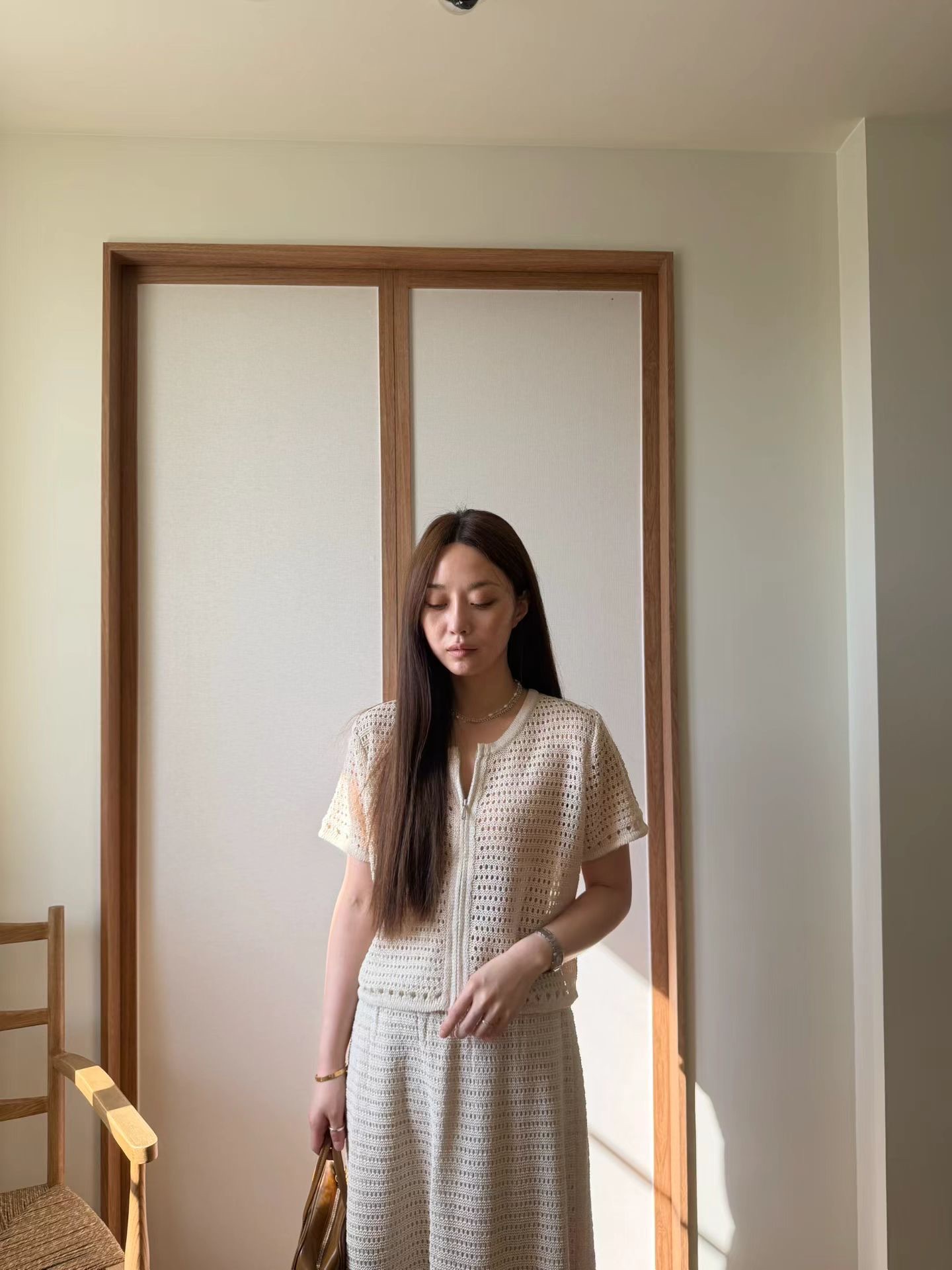 MU14 / OPEN KNIT MESH ZIP UP CARDIGAN TOP