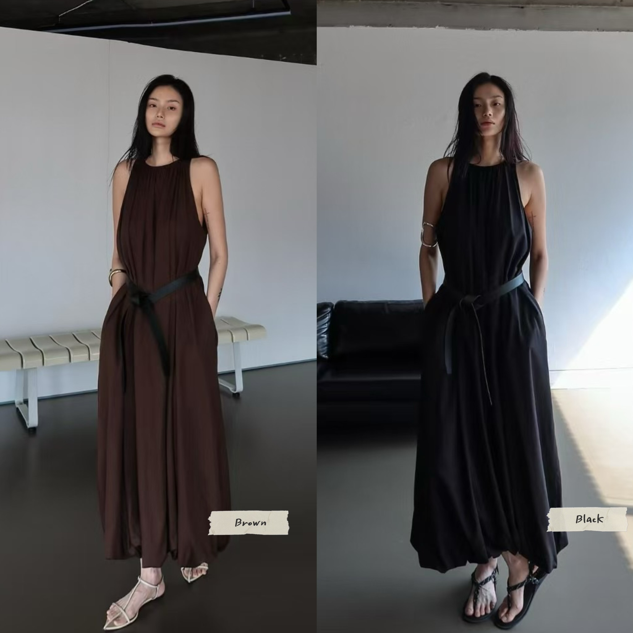 CUT IN MAXI DRESS WITH BELT SET