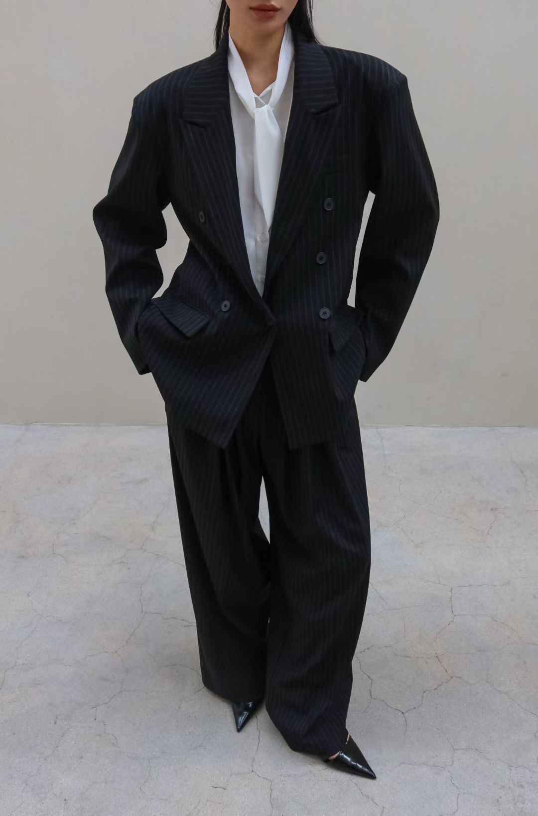 BY11 / PIN STRIPE WIDE LEGGED TROUSERS