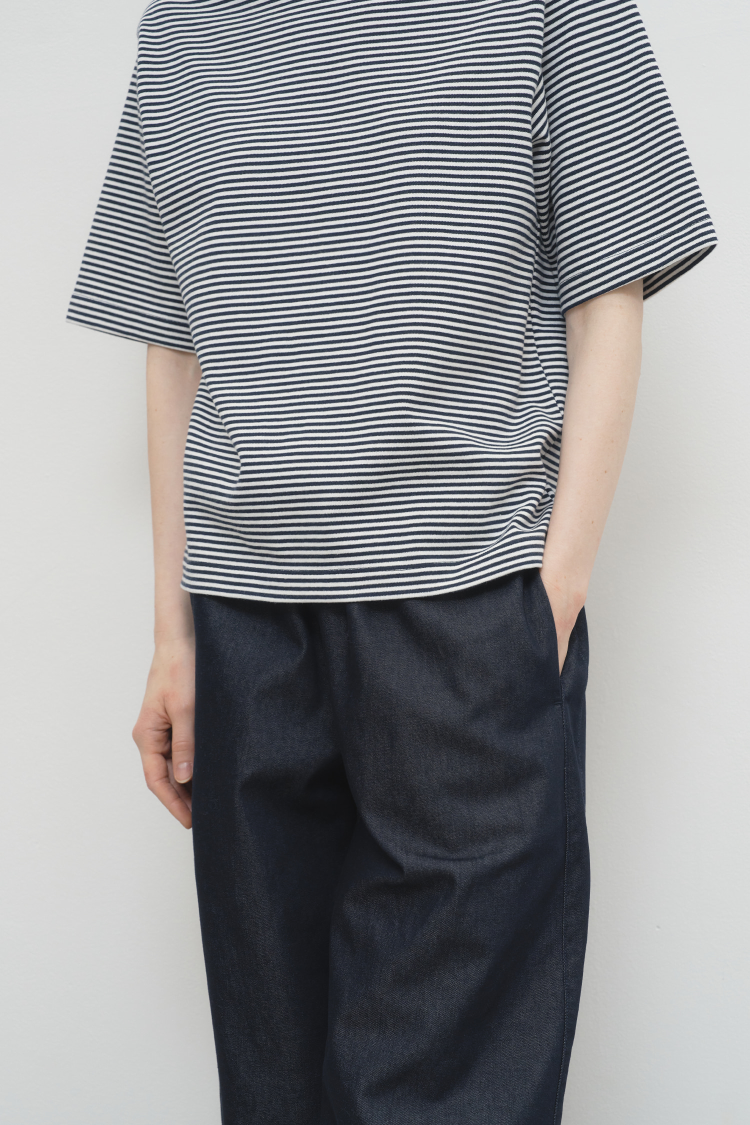 WW26 / STRIPE BOAT NECK SHORT SLEEVES TOP