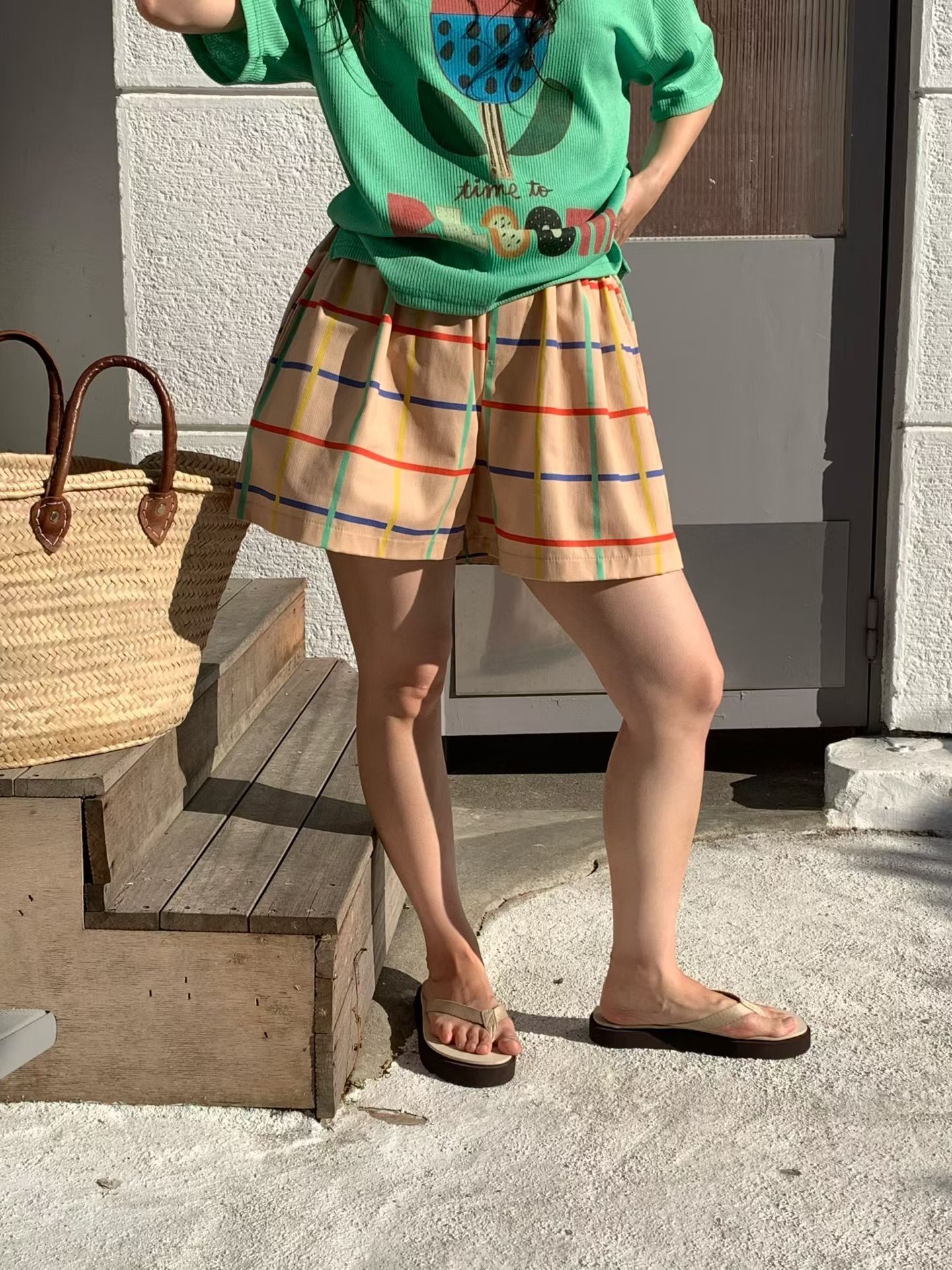 RT23 / BANDED WAIST GRID SHORTS