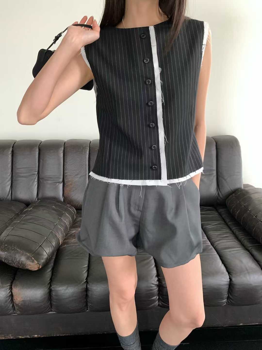 ELIZA RAW EDGE PINSTRIPE VEST