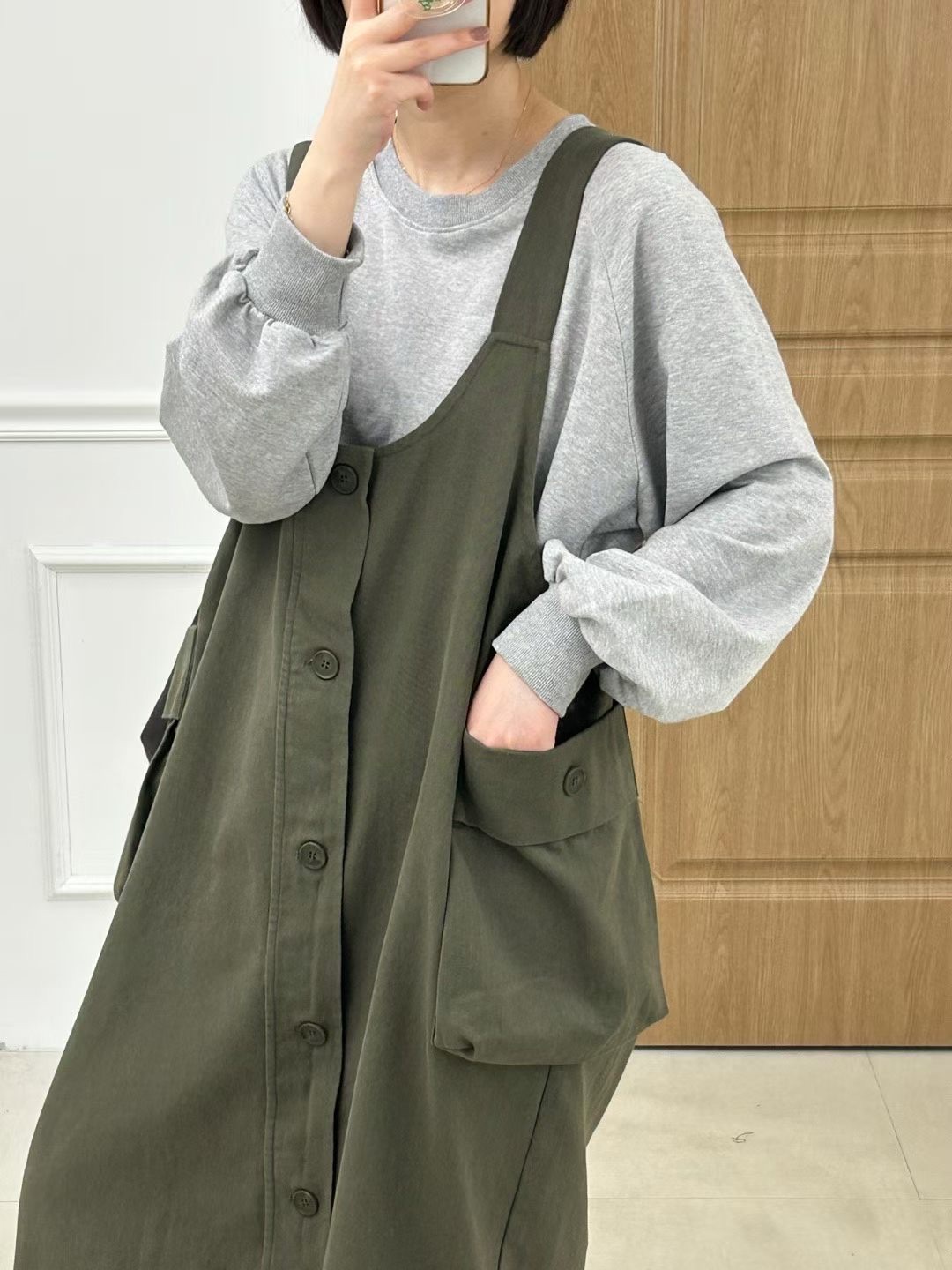KL11 / UTILITY BUTTON-DOWN PINAFORE DRESS