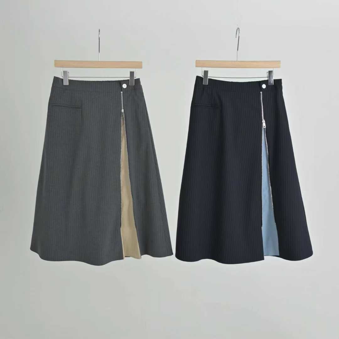 EMORY ZIP DETAIL PINSTRIPE SKIRT