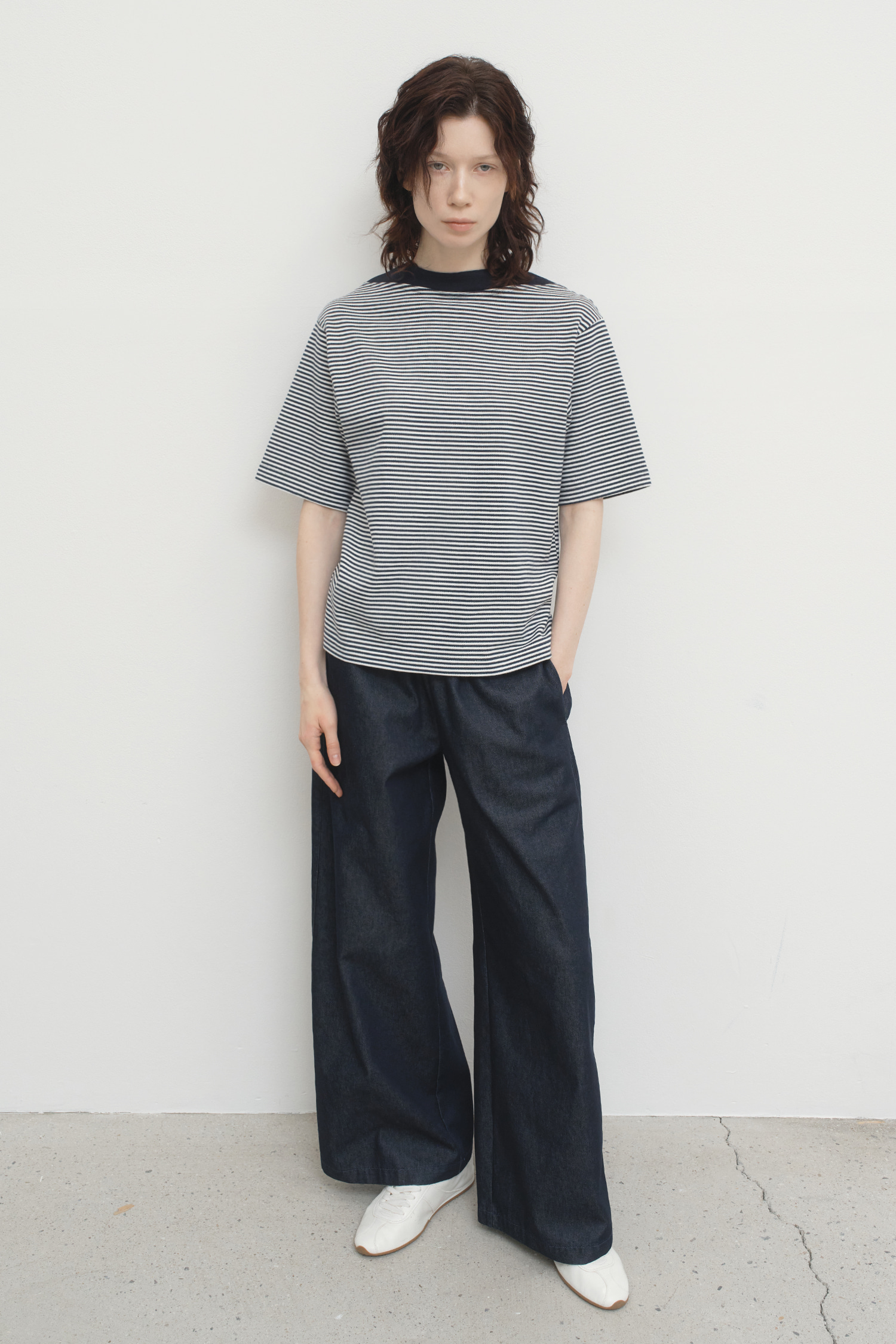 WW26 / STRIPE BOAT NECK SHORT SLEEVES TOP