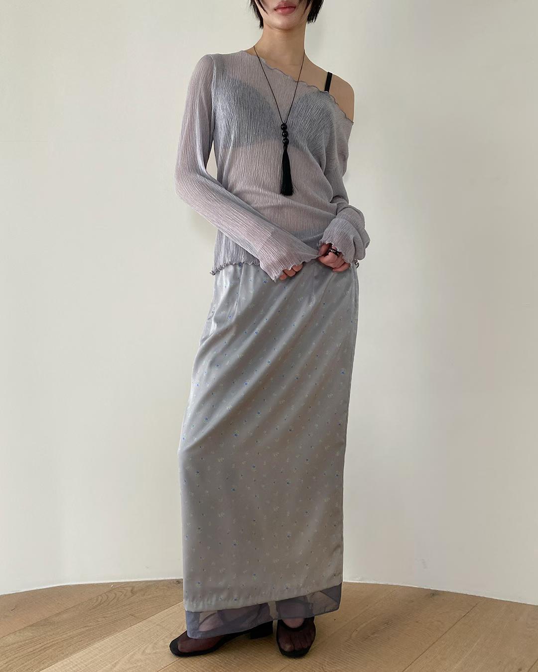 ESSENCE BACK BANDING SATIN FLORAL SKIRT