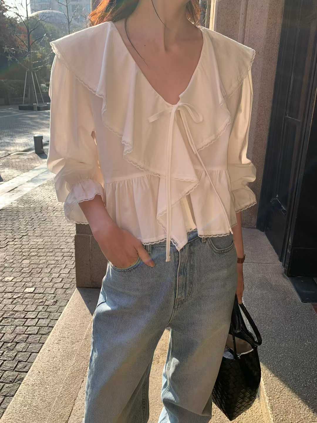 EMMA OVERLAP COLLAR ROMANTIC BLOUSE