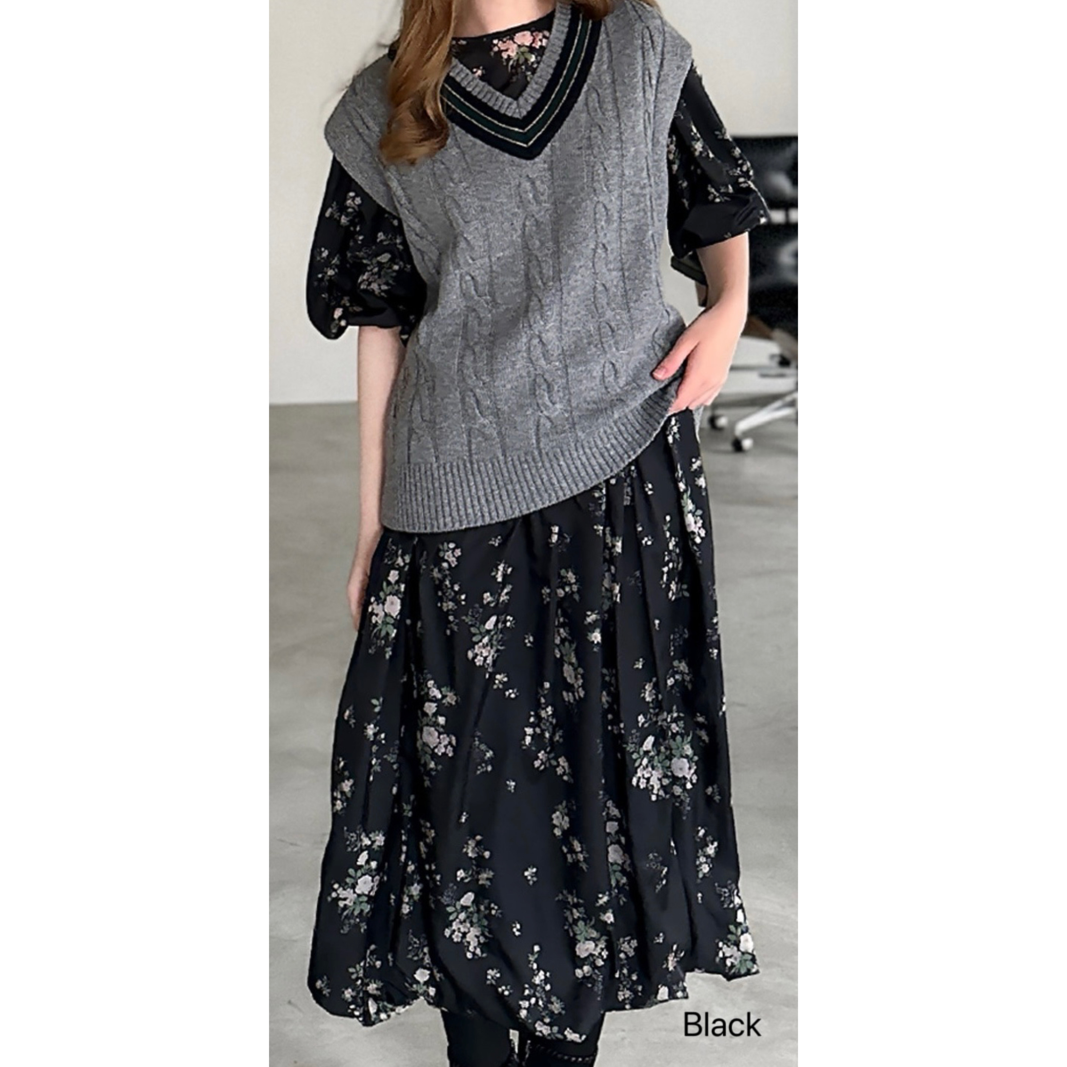 KB03 / Drop Waist Puff Sleeves Floral Dress