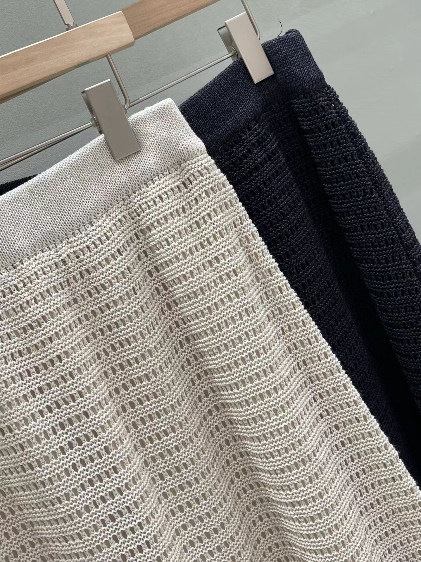 MU15 / OPEN KNIT MESH ELASTIC WAISTBAND A-LINE SKIRT